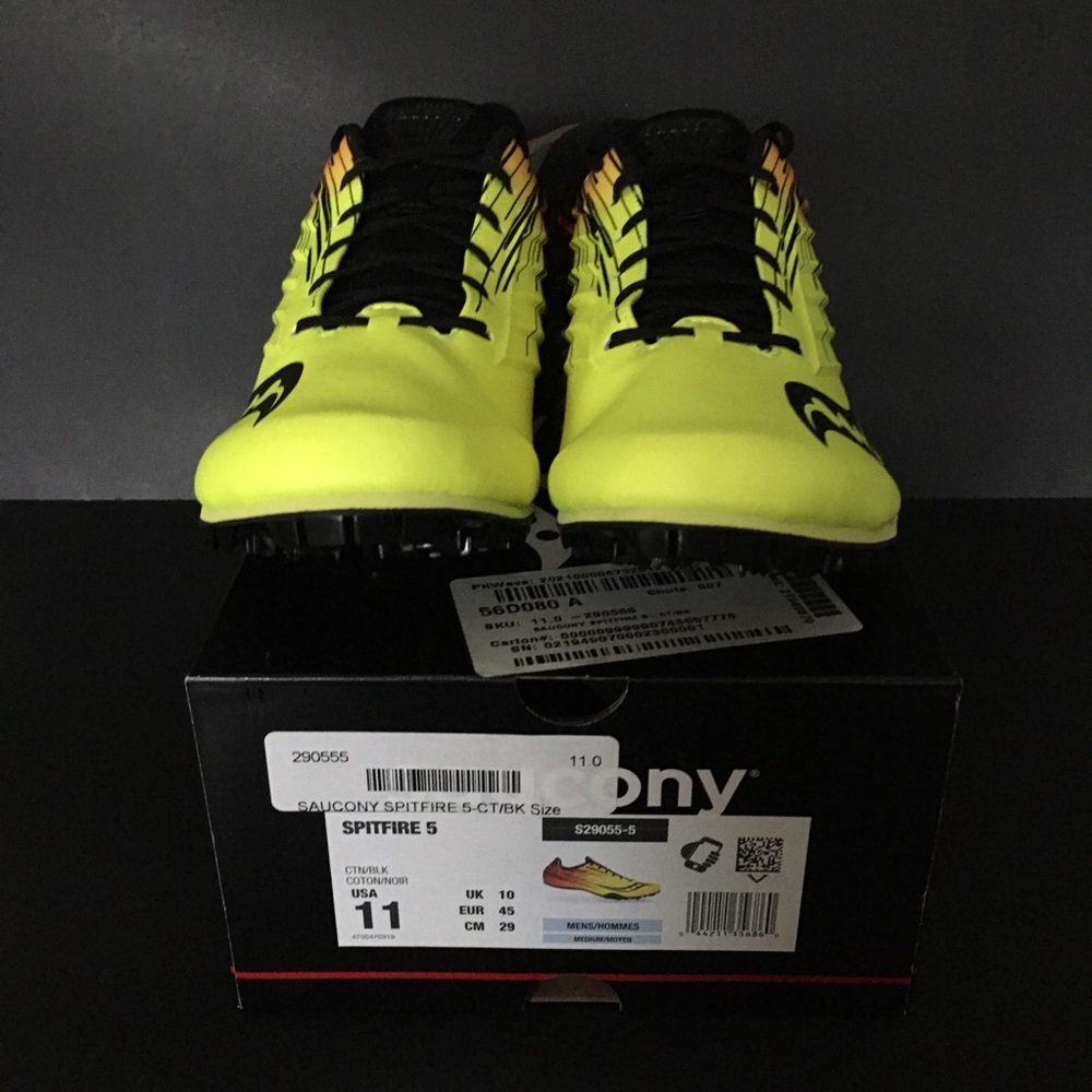 Saucony Spitfire 5 Spike Track Running Shoes Lightweight Citron Black Men's - Picture 7 of 12